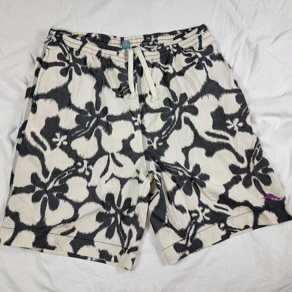 Tommy Bahama Relax Mens Large White Black Floral Swim Trunks Summer Beach Pool - Picture 1 of 10